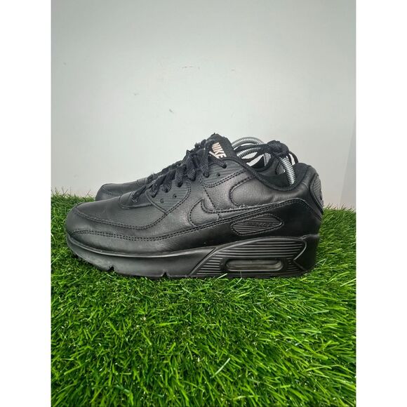 Nike Shoes - Nike Air Max 90 LTR Triple Black Leather Sneakers CD6864-001 Youth 7Y Women's 8.